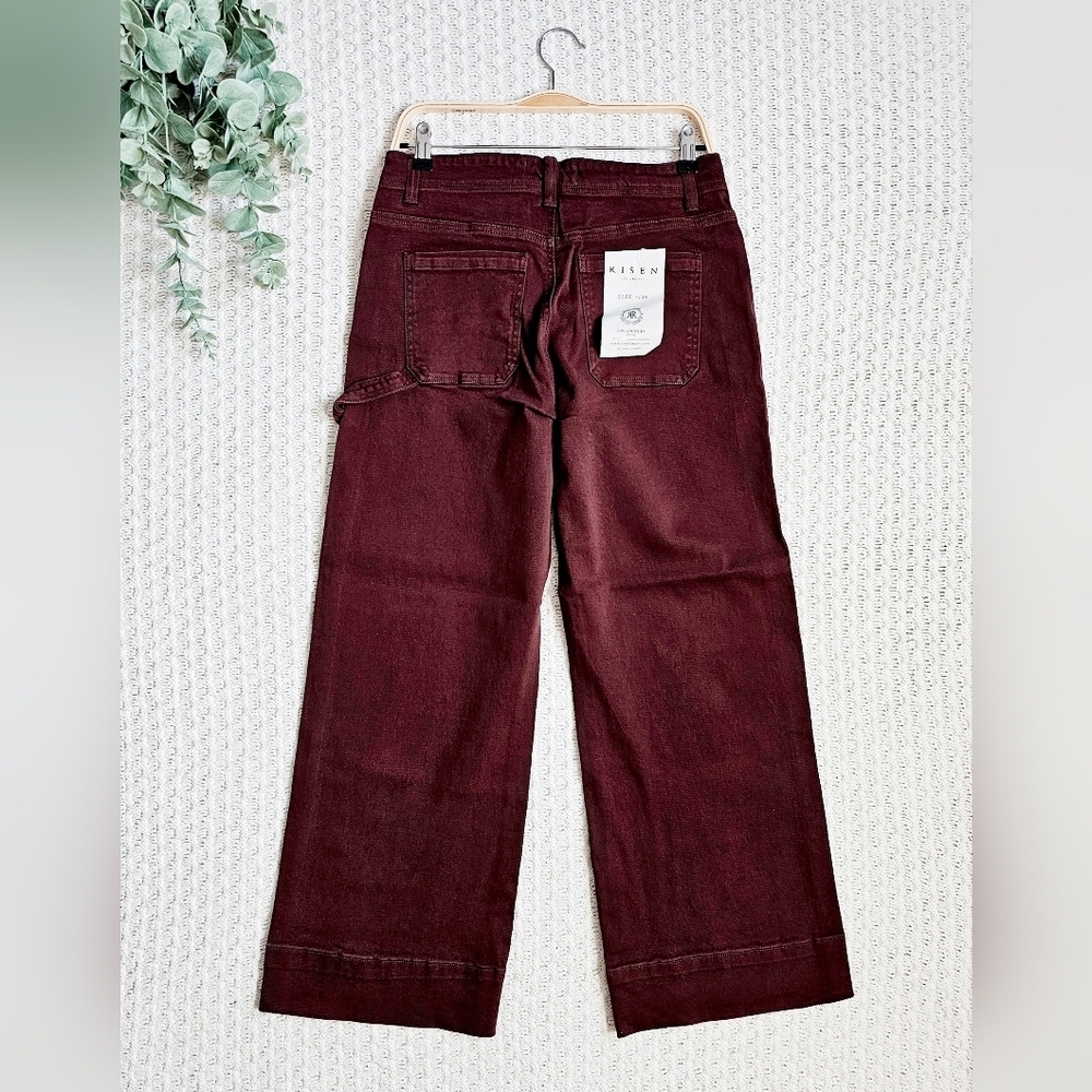 RISEN Tummy Control Wide Leg Ankle Jeans Cargo Utility Streetcore Brown 7/28 NEW - Picture 9 of 10
